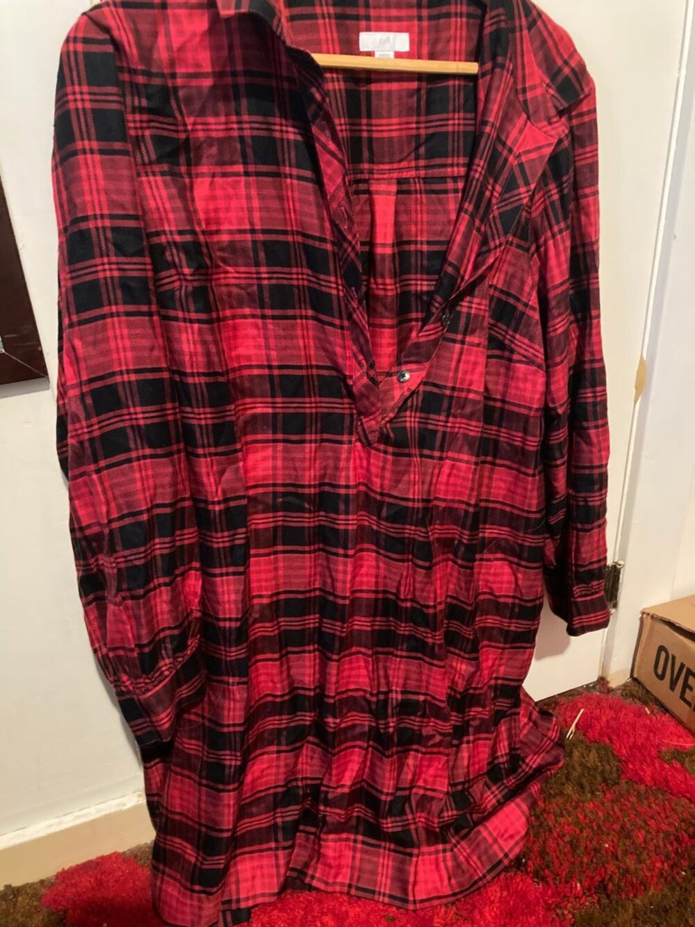 J Jill Dress Women’s Size Large Petite Red Scarlett Plaid Button Long Sleeve